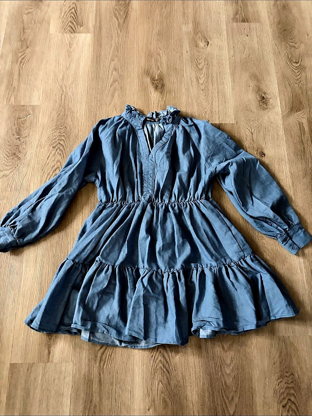 Boohoo Blue Ruffle Neck Mini Dress Like New